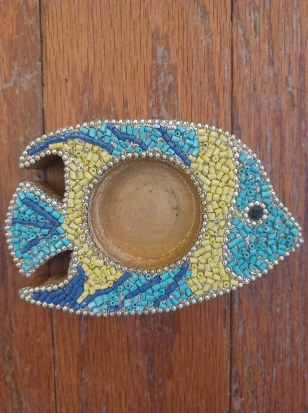 Vtg Set Of 2 Pier 1 Imports Beaded Tropical Fish Tea Light Candle Holders